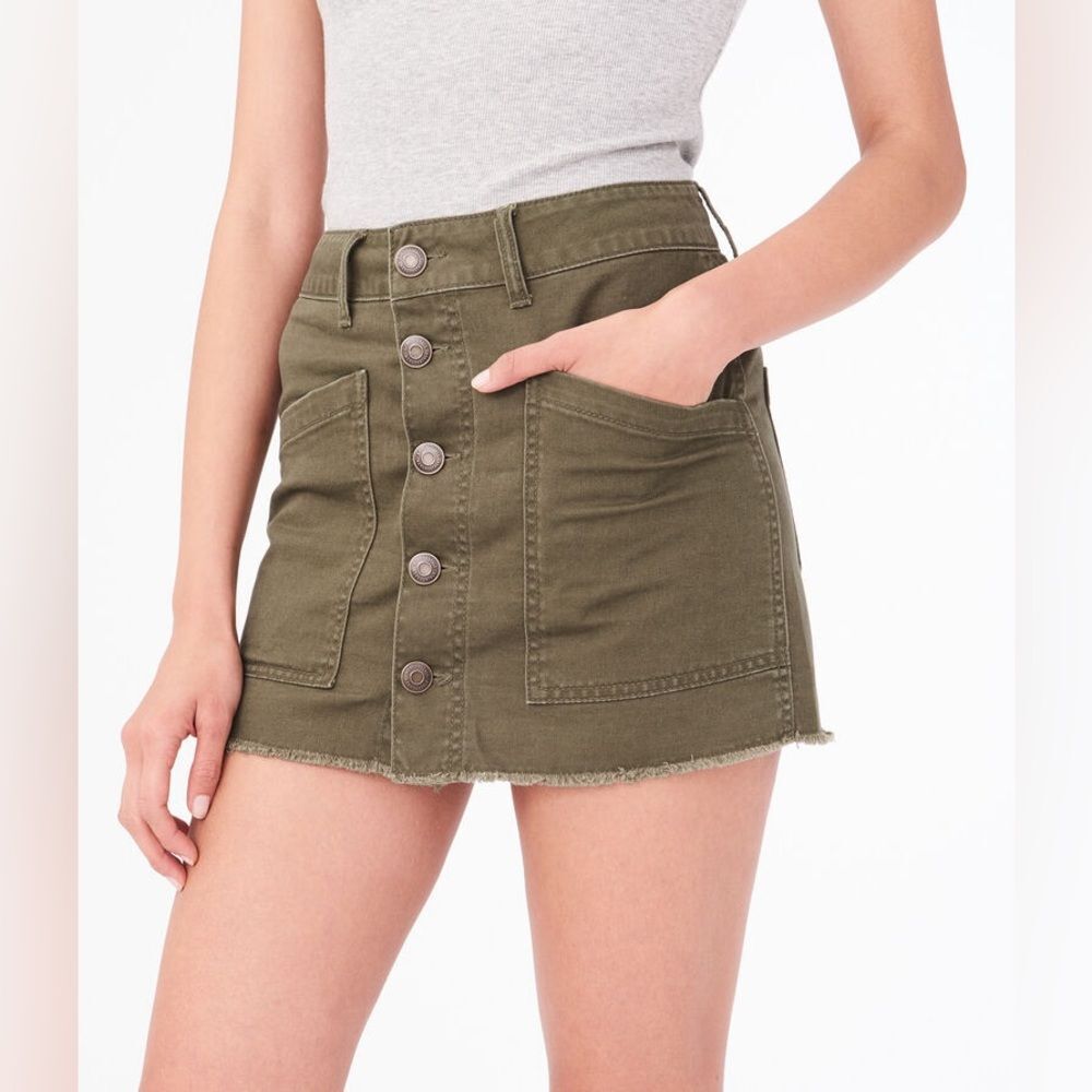 Nwt Aeropostale Khaki Green Button Up Jean Mini Skirt Size 4 Raw Hem Boho